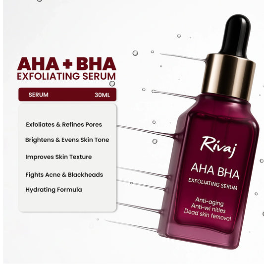 Rivaj AHA BHA exfoliating serum 30ml for acne, blackheads, pore refining and brightening skin tone