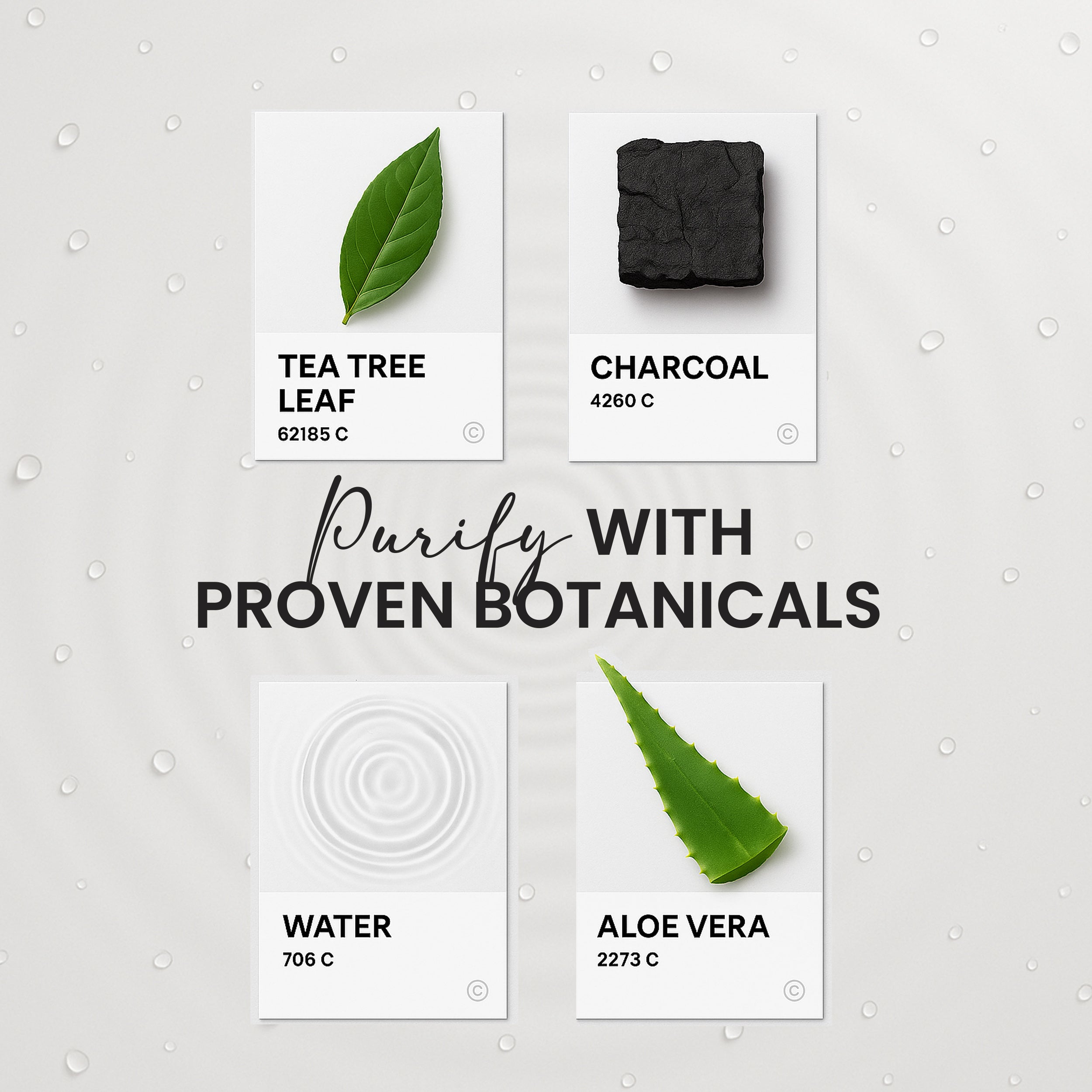 Charcoal nose strips with tea tree leaf, charcoal, water, and aloe vera botanical ingredients
