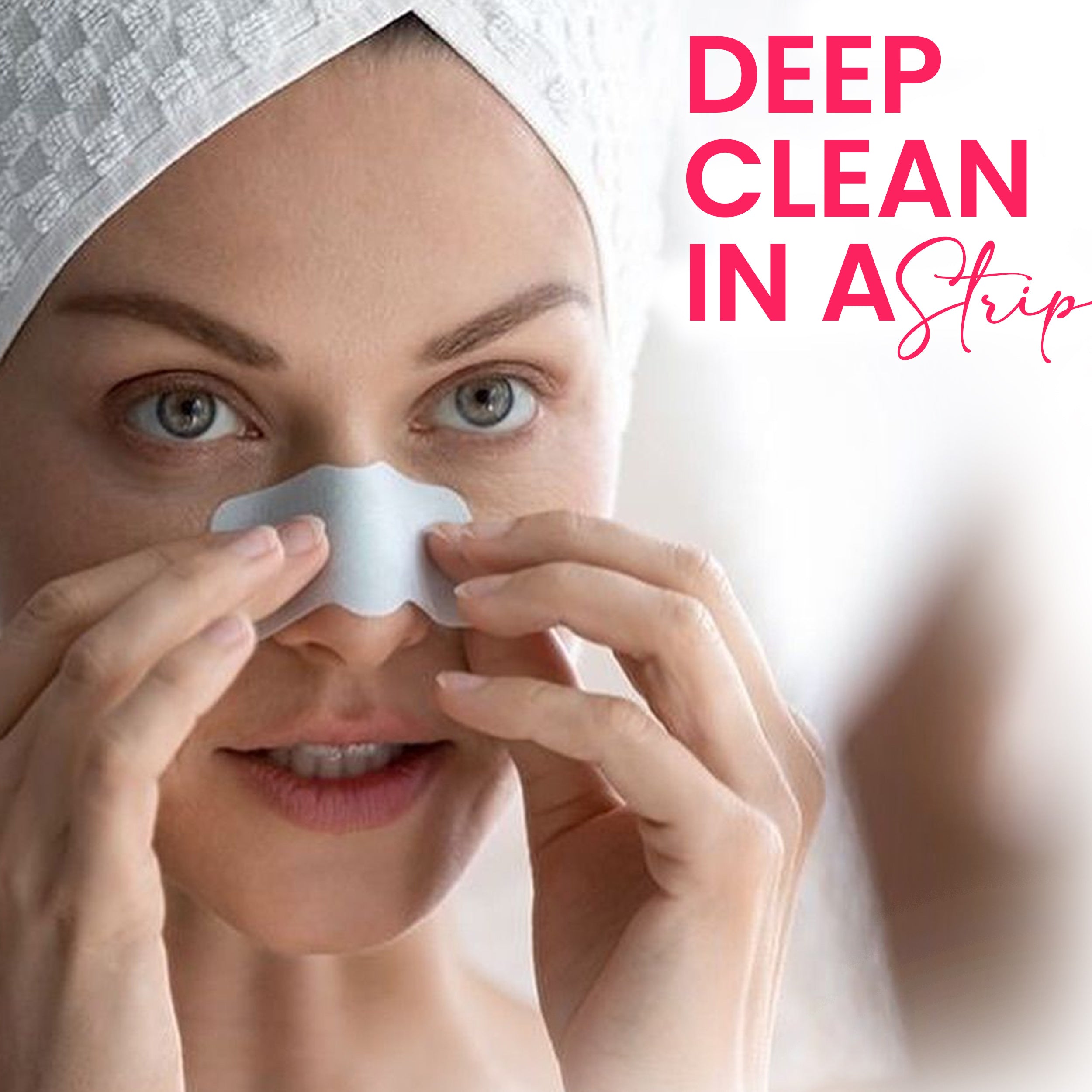 Woman applying nose pore cleansing strip for deep cleaning and removing excess oil and impurities