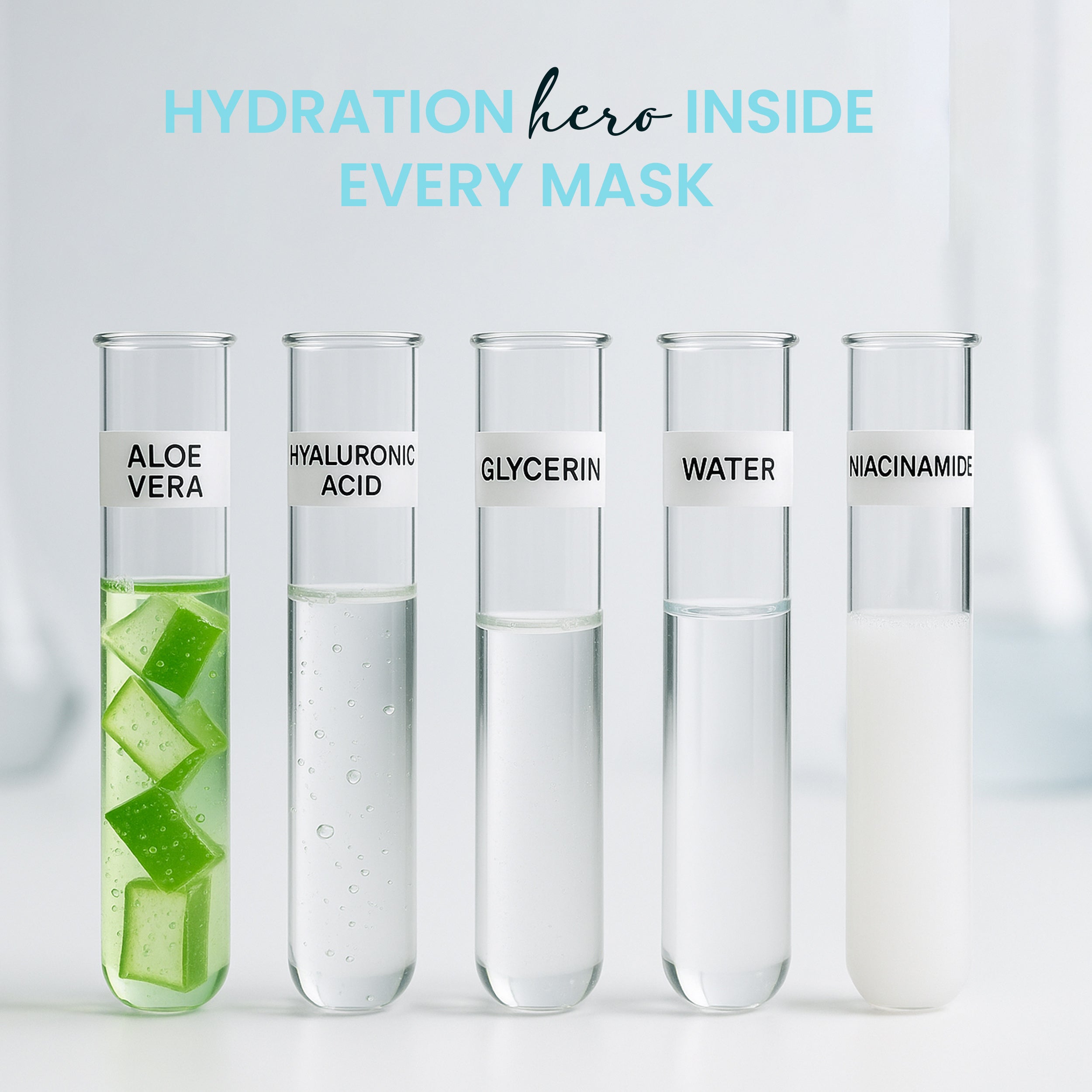 Hydrating sheet mask ingredients including aloe vera hyaluronic acid glycerin water and niacinamide