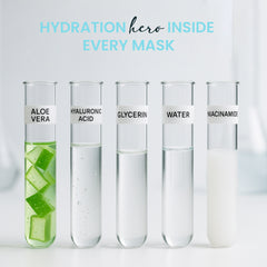 Hydrating sheet mask ingredients including aloe vera hyaluronic acid glycerin water and niacinamide