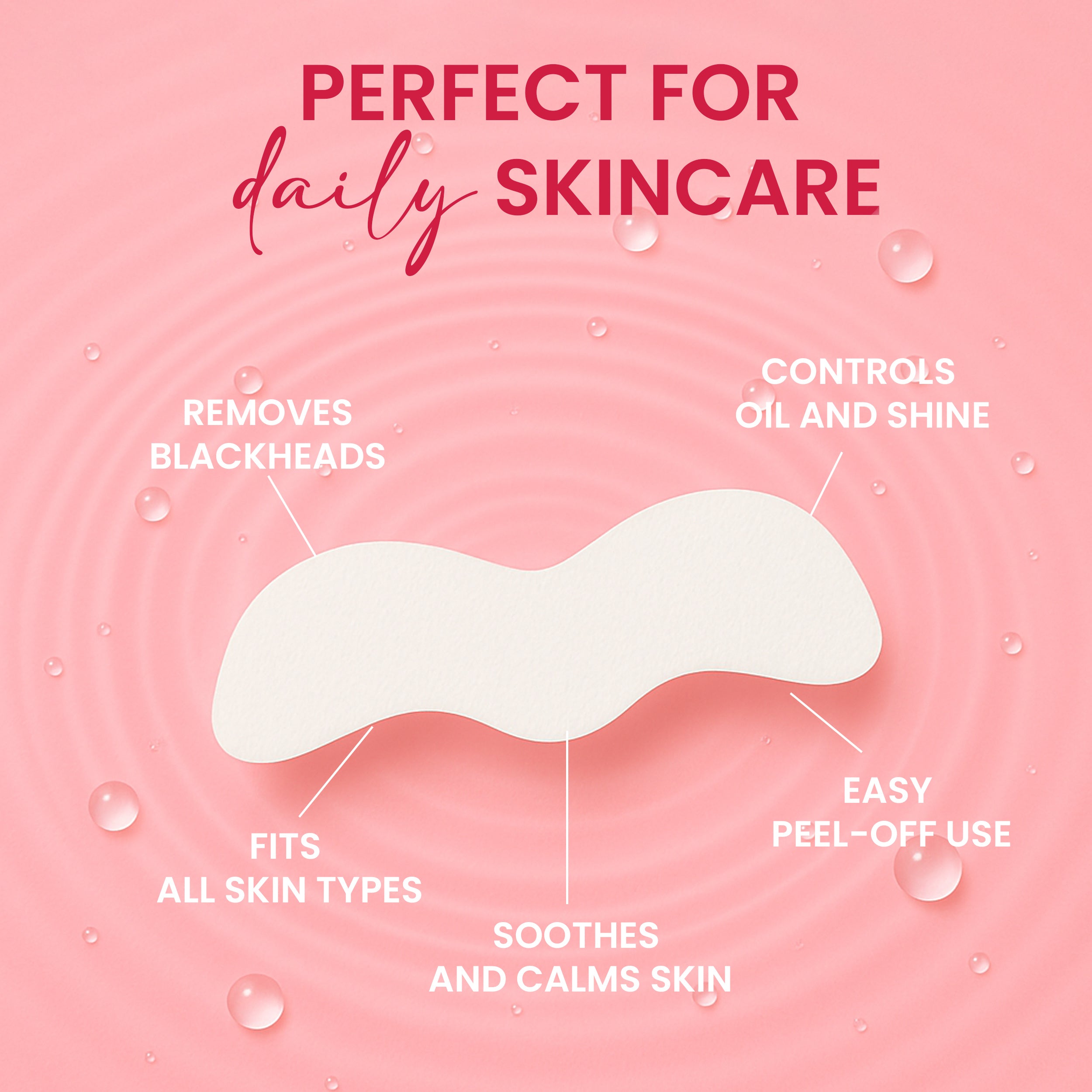 Nose pore cleansing strip showing daily skincare benefits including blackhead removal oil control soothing skin and easy peel off use