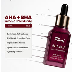 Rivaj AHA BHA exfoliating serum 30ml for acne, blackheads, pore refining and skin brightening