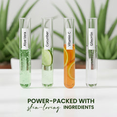 rivaj sheet mask ingredients showing aloe vera cucumber vitamin c and glycerin for hydration soothing and glowing skin