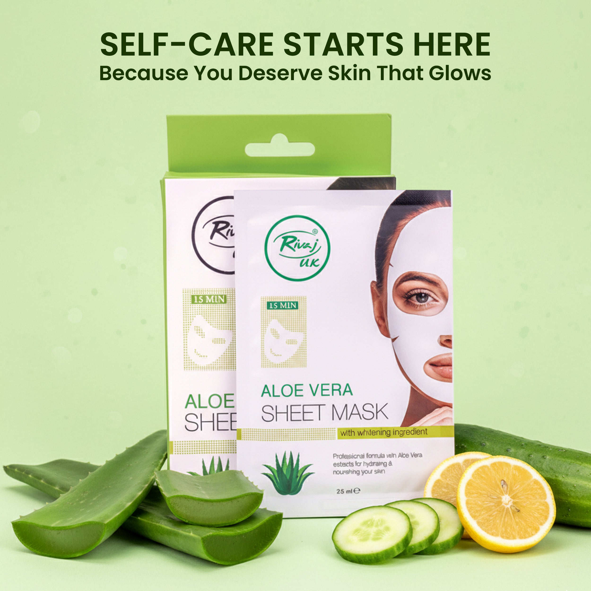 Rivaj Aloe Vera Sheet Mask for deep hydration soothing irritated skin calming redness balancing oil and leaving skin fresh soft and naturally glowing