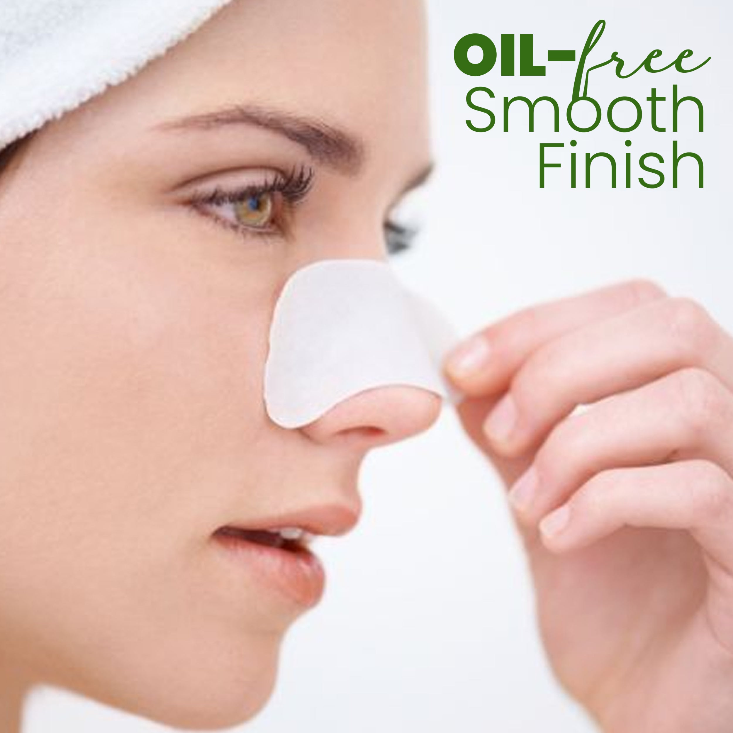 Woman using Rivaj Green Tea Nose Strips for an oil free smooth finish