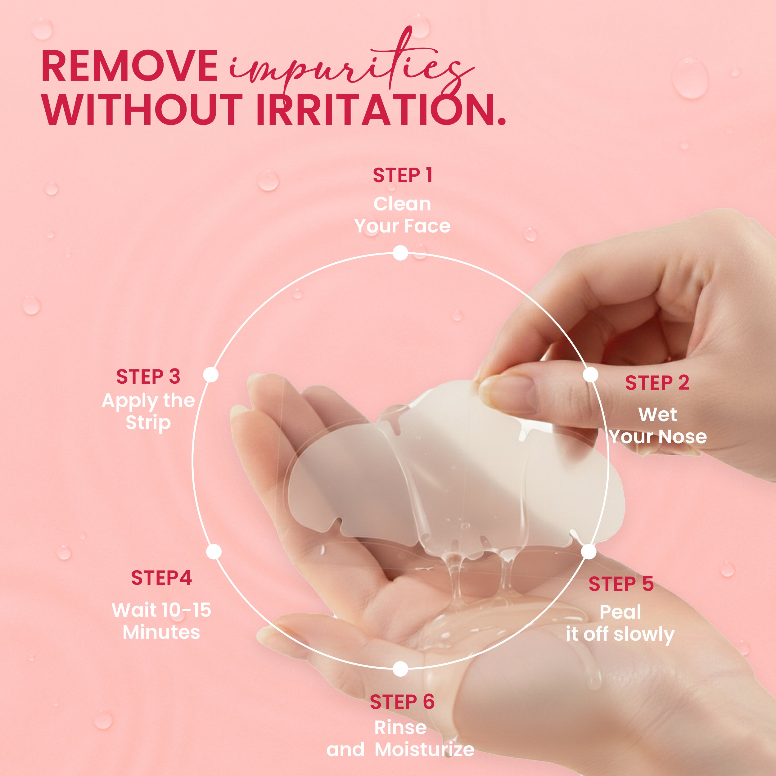 How to use Rivaj nose pore cleansing strips showing step by step process to remove impurities without irritation