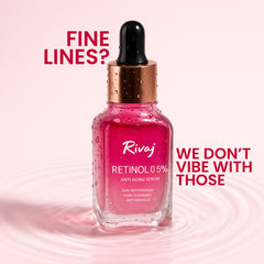 Rivaj Retinol 0.5% anti-aging serum bottle highlighting a skincare solution for fine lines, supporting smoother skin texture and youthful-looking complexion.