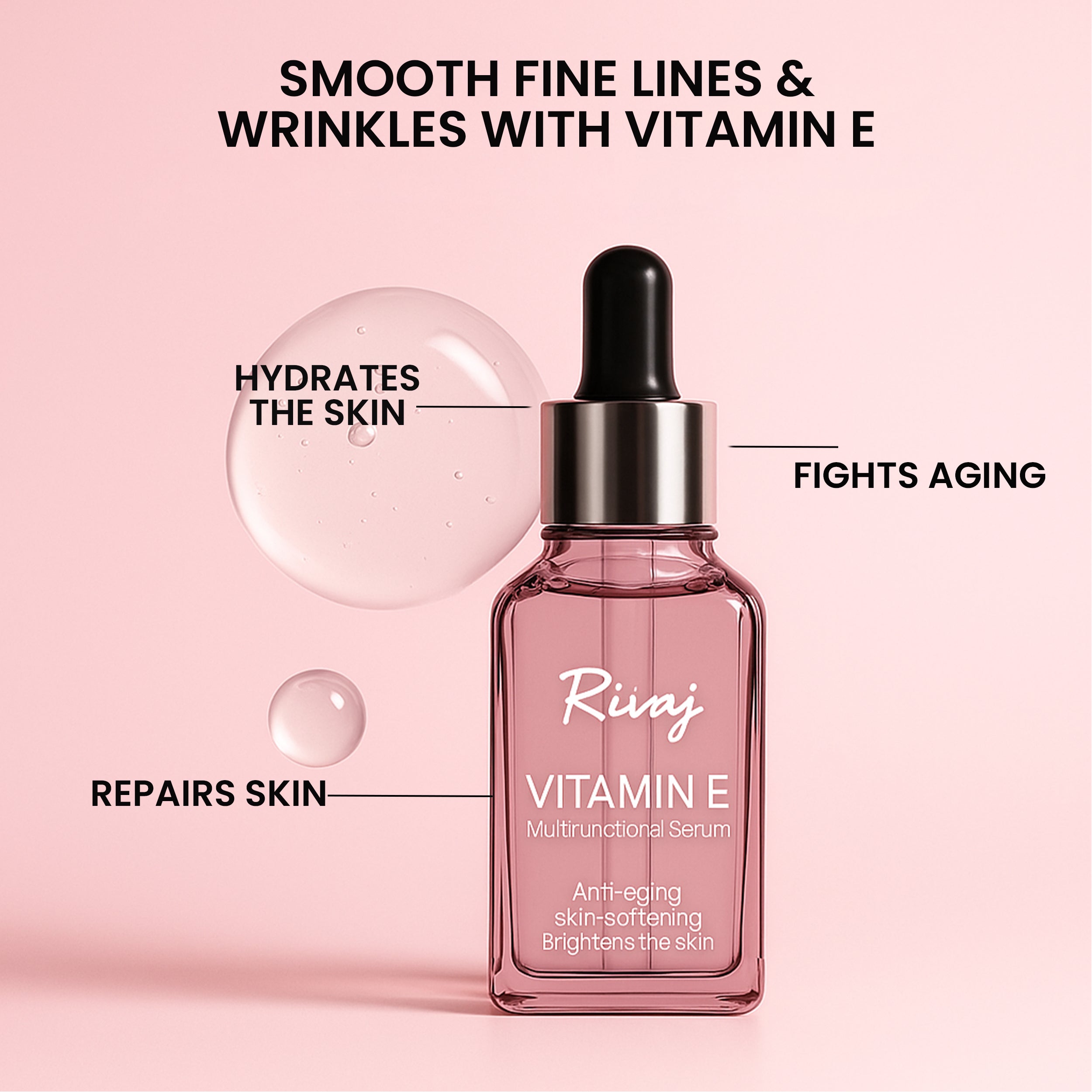 Vitamin E anti-aging face serum by Rivaj helps smooth fine lines and wrinkles